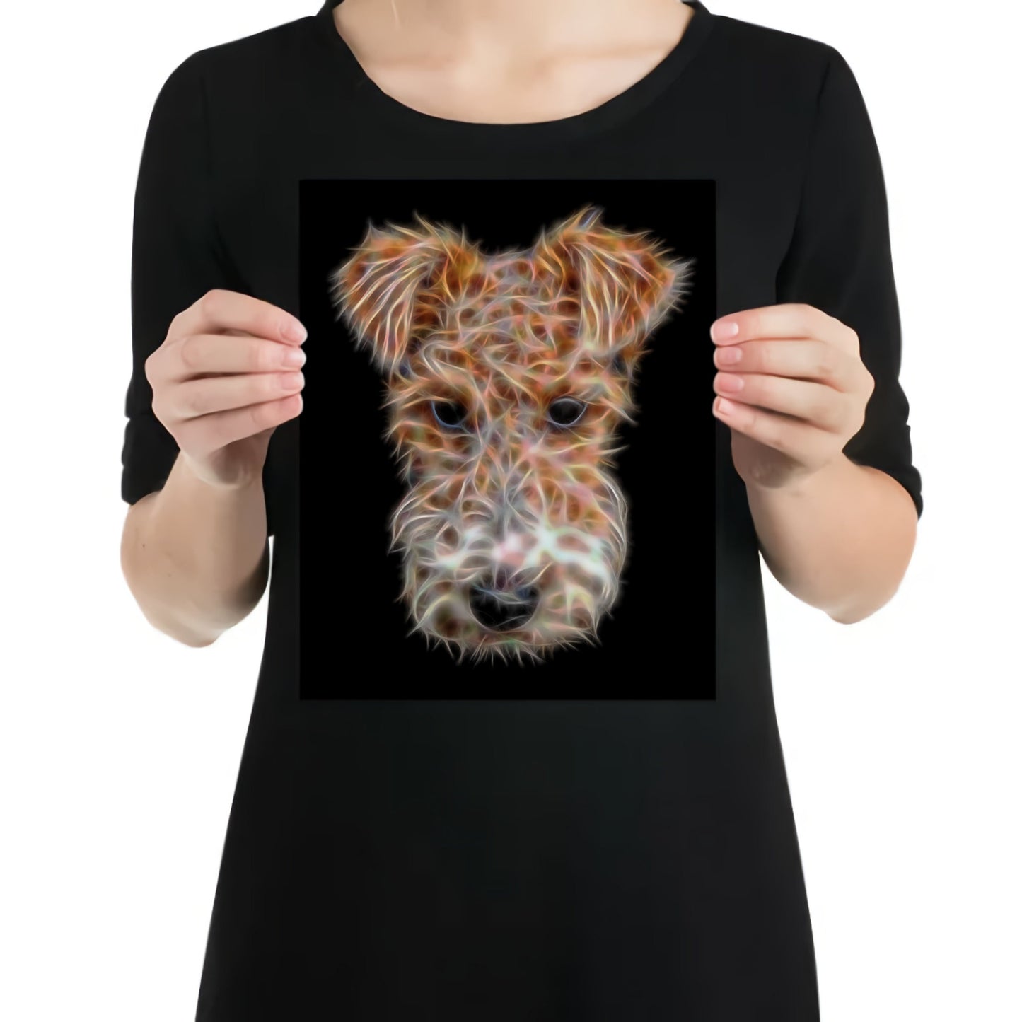 Wire Haired Fox Terrier Metal Wall Plaque with Stunning Fractal Art Design