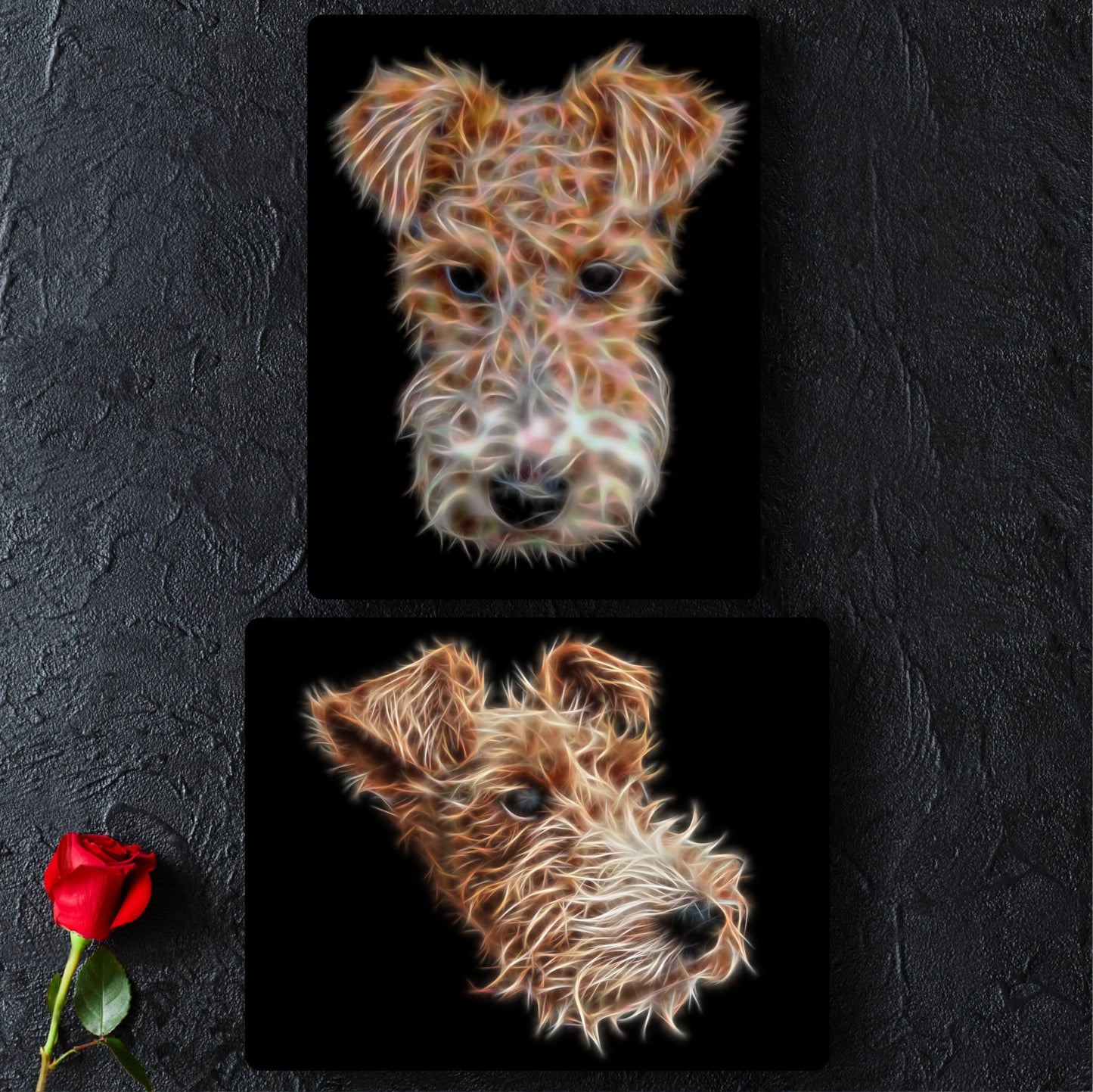 Wire Haired Fox Terrier Metal Wall Plaque with Stunning Fractal Art Design