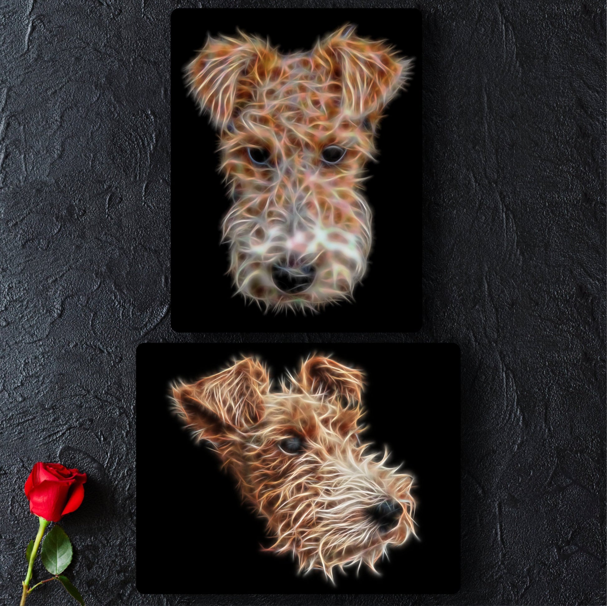 Wire Haired Fox Terrier Metal Wall Plaque with Stunning Fractal Art Design