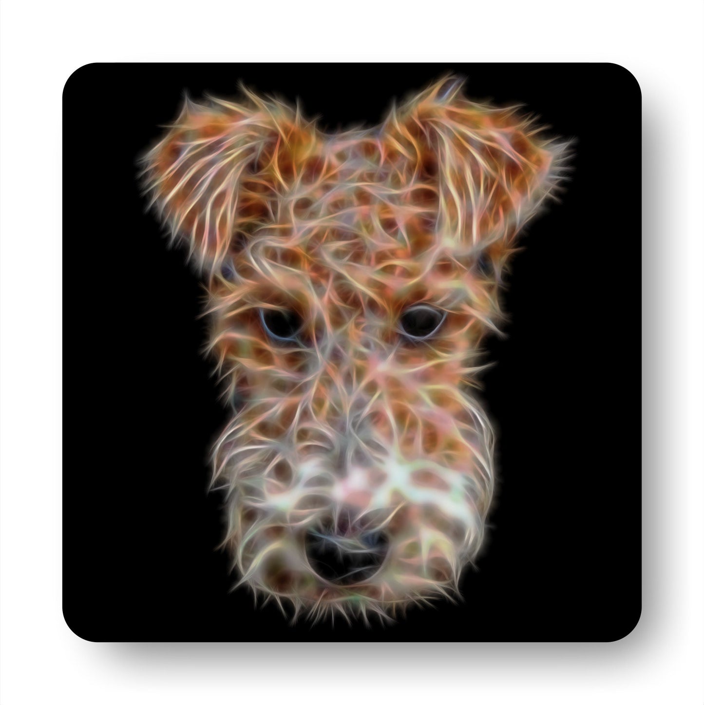 Wire Hair Fox Terrier Coasters, Set of 2, with Stunning Fractal Art Design.