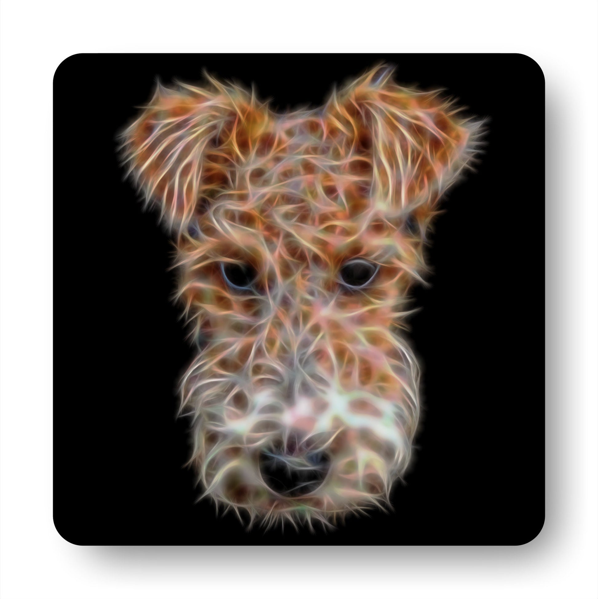 Wire Hair Fox Terrier Coasters, Set of 2, with Stunning Fractal Art Design.