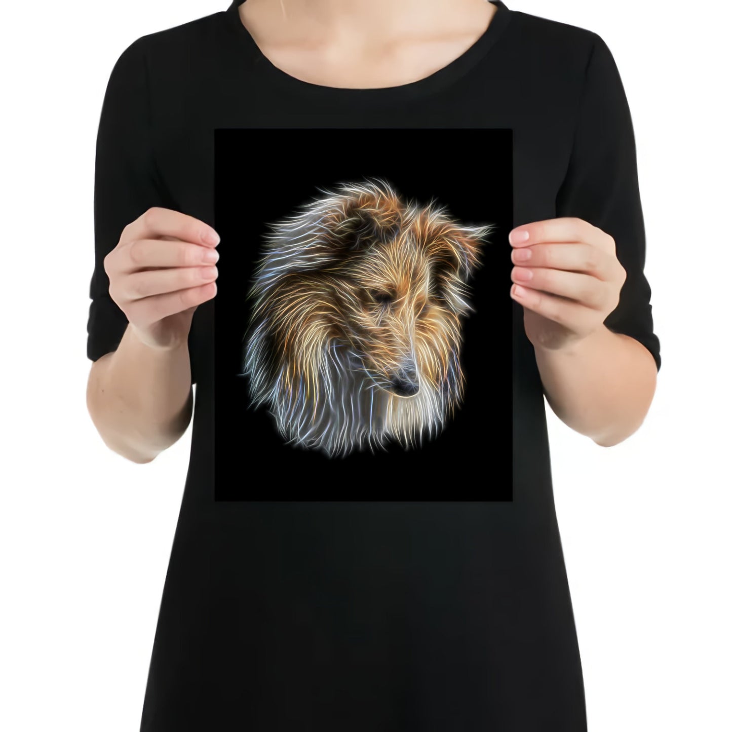 Shetland Sheepdog Aluminium Metal Wall Plaque with Fractal Art Design, Gift for Dog Owner