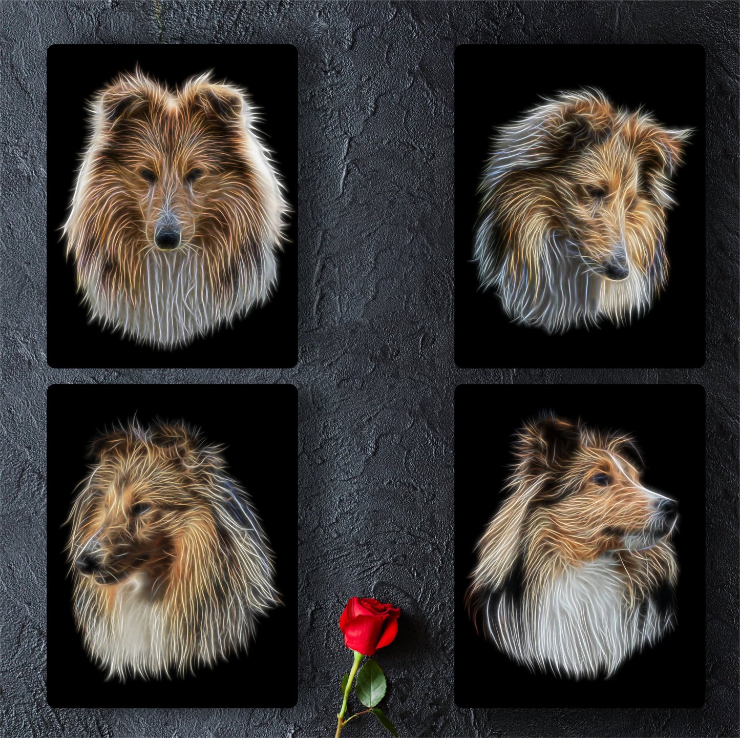 Shetland Sheepdog Aluminium Metal Wall Plaque with Fractal Art Design, Gift for Dog Owner