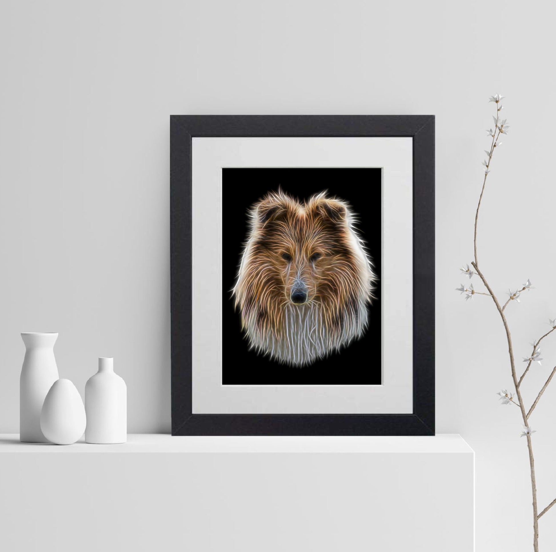 Shetland Sheepdog Print with Stunning Fractal Art Design. Various Sizes Available