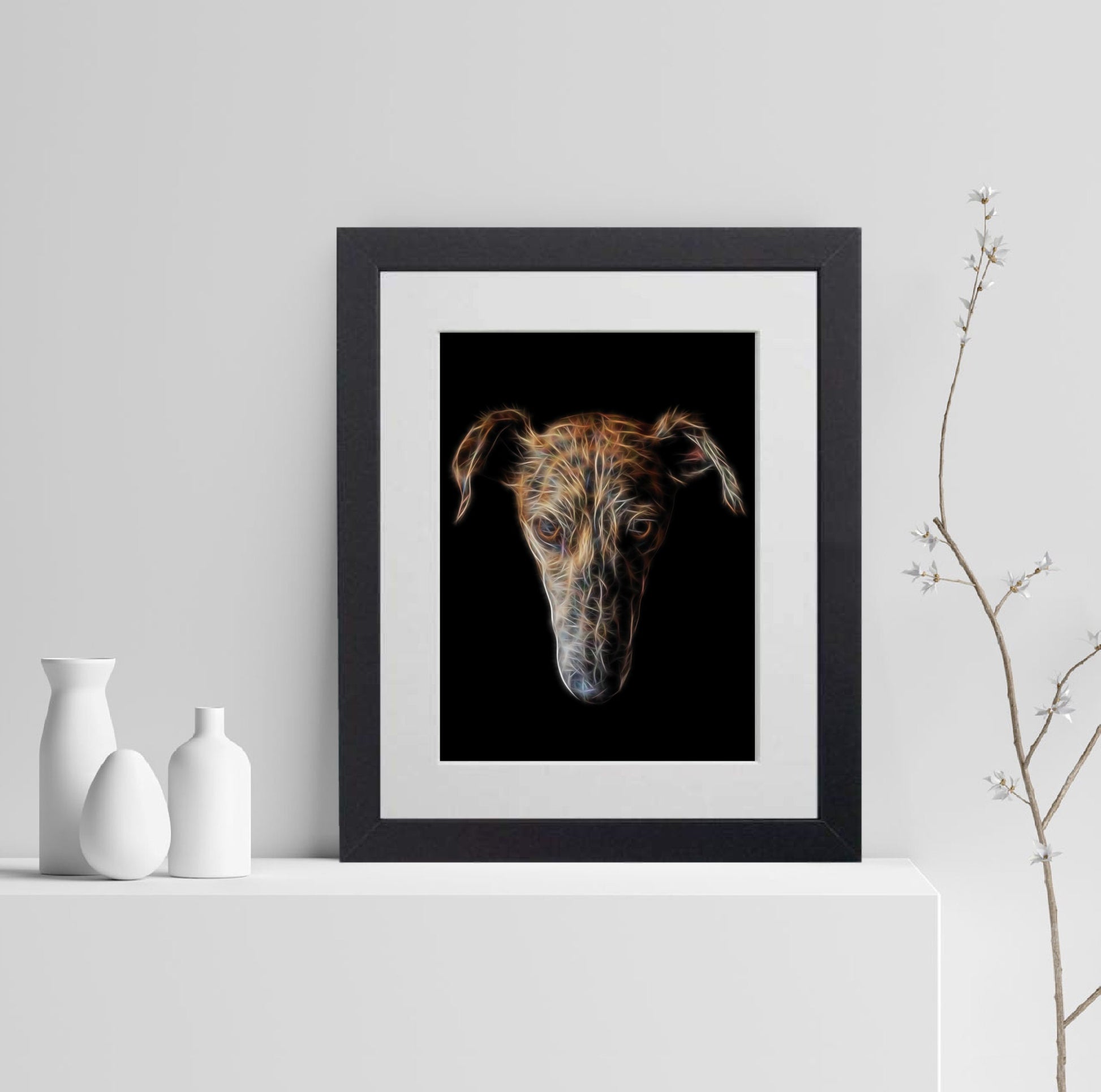 Brindle Lurcher Print with Stunning Fractal Art Design. Various Sizes Available