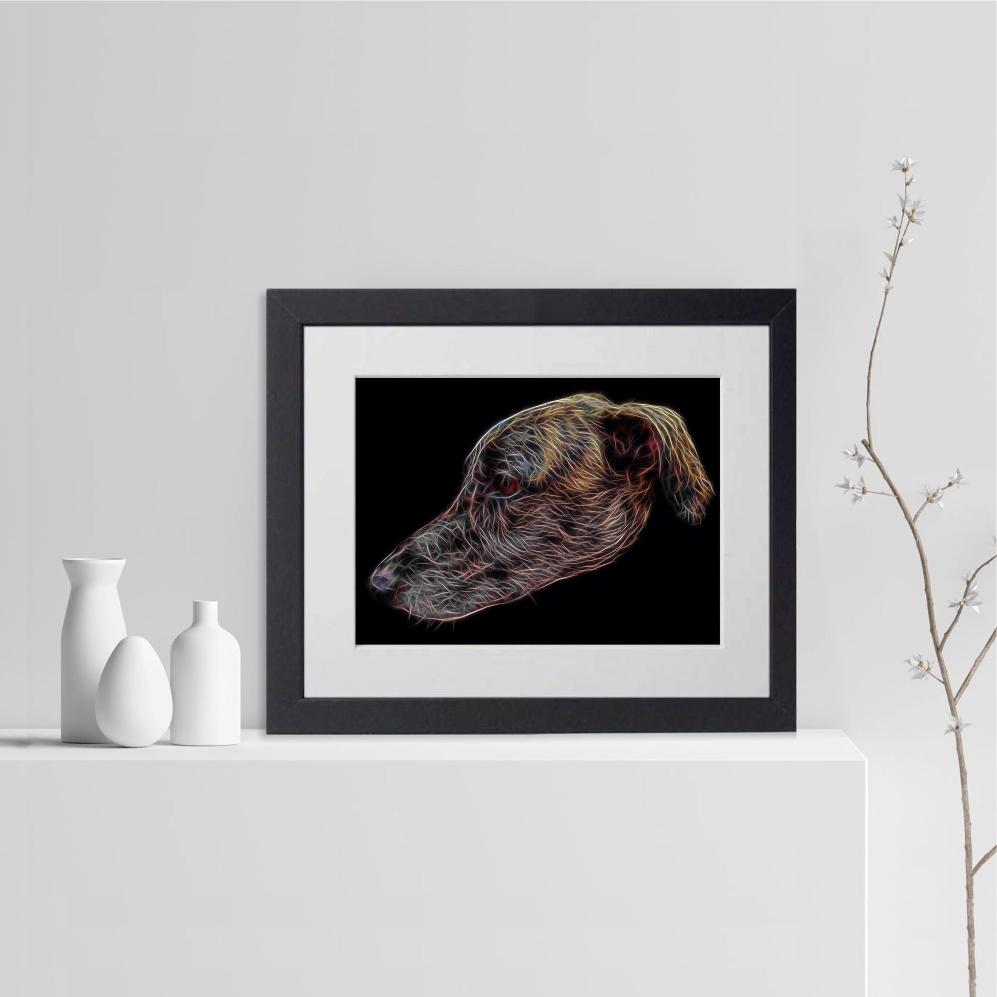 Brindle Lurcher Print with Stunning Fractal Art Design. Various Sizes Available