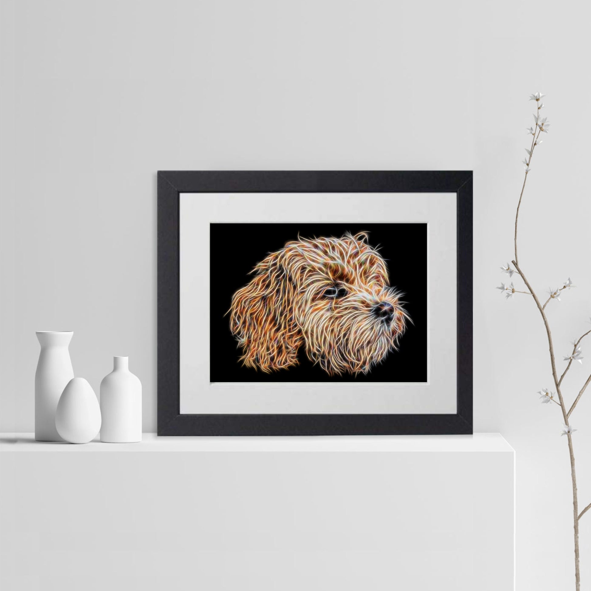Apricot Cavapoo Print with Stunning Fractal Art Design. Various Sizes Available
