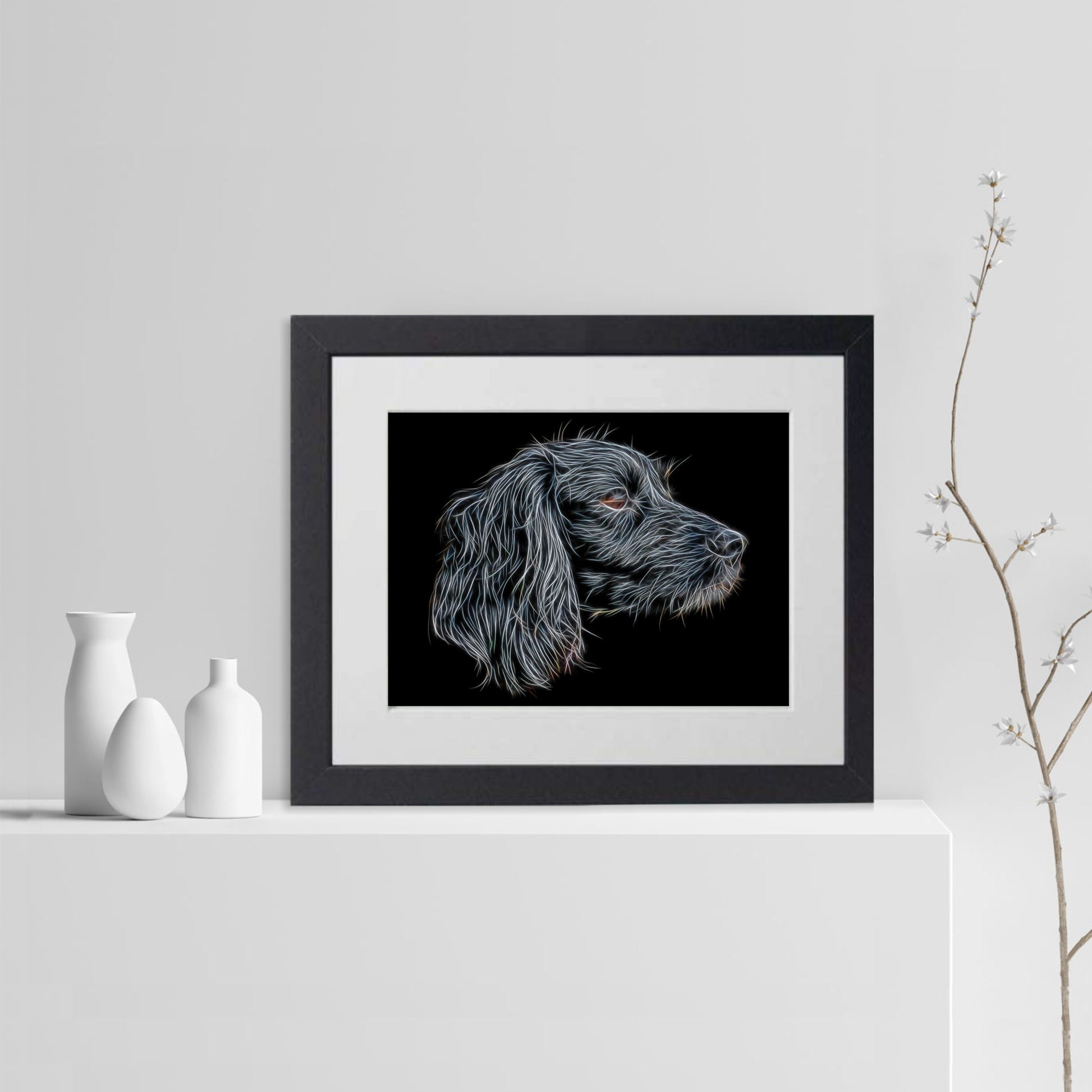 Black Working Cocker Spaniel Print with Stunning Fractal Art Design. Various Sizes Available