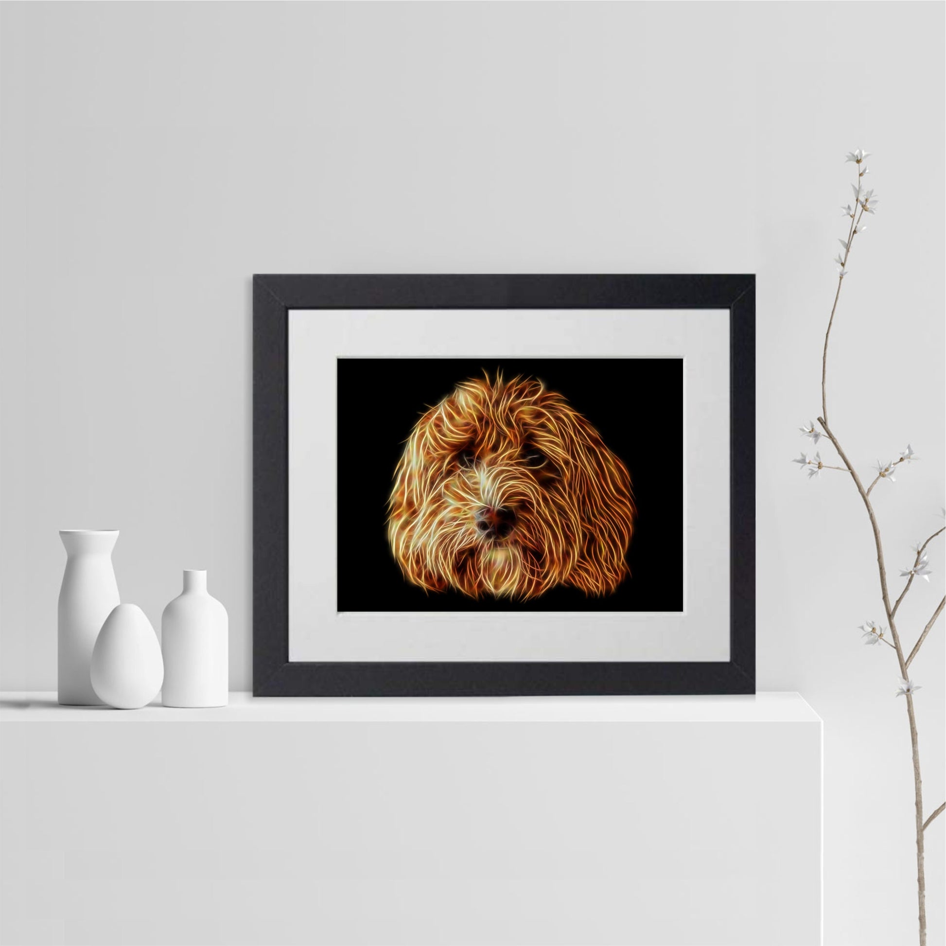 Red Cockapoo Print with Stunning Fractal Art Design. Various Sizes Available
