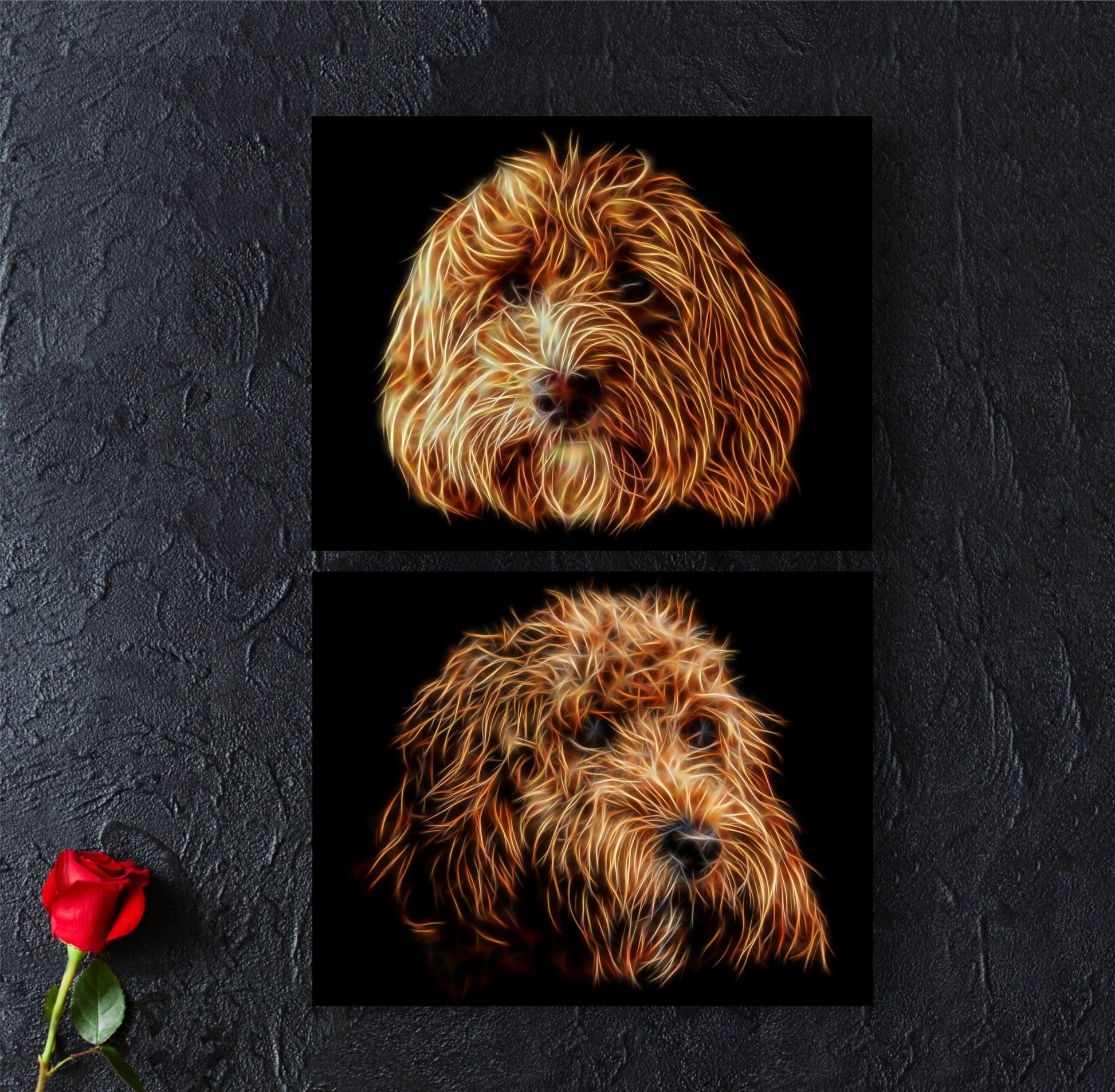 Red Cockapoo Print with Stunning Fractal Art Design. Various Sizes Available