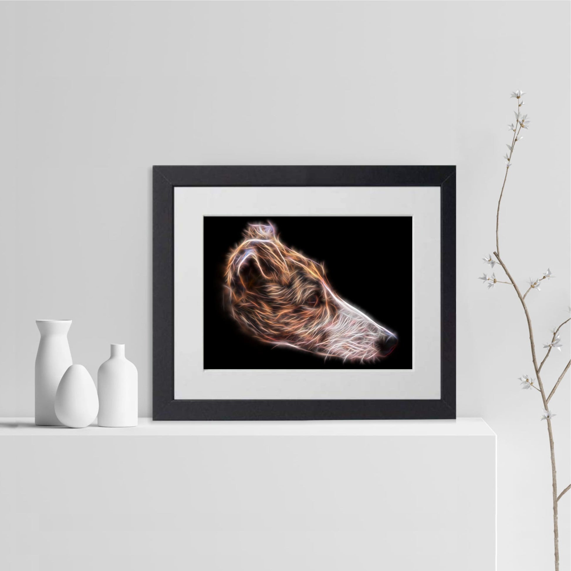 Brindle and White Greyhound Print with Stunning Fractal Art Design. Various Sizes Available