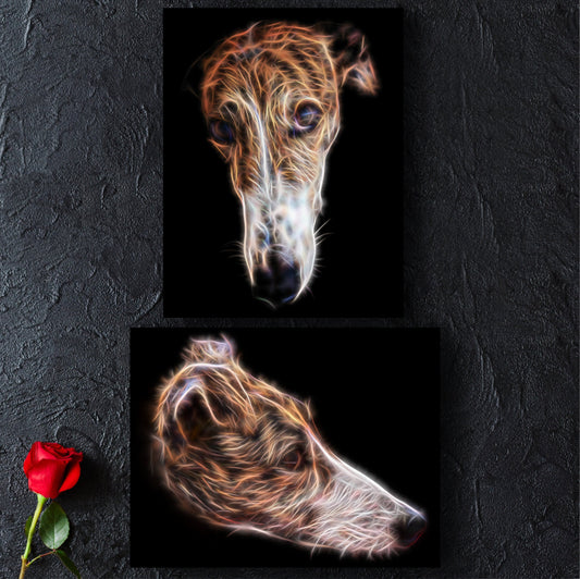 Brindle and White Greyhound Print with Stunning Fractal Art Design. Various Sizes Available