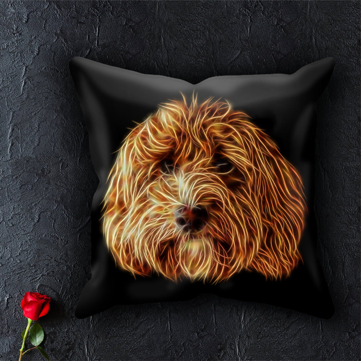 Red Cockapoo Cushion and Insert with Stunning Fractal Art Design