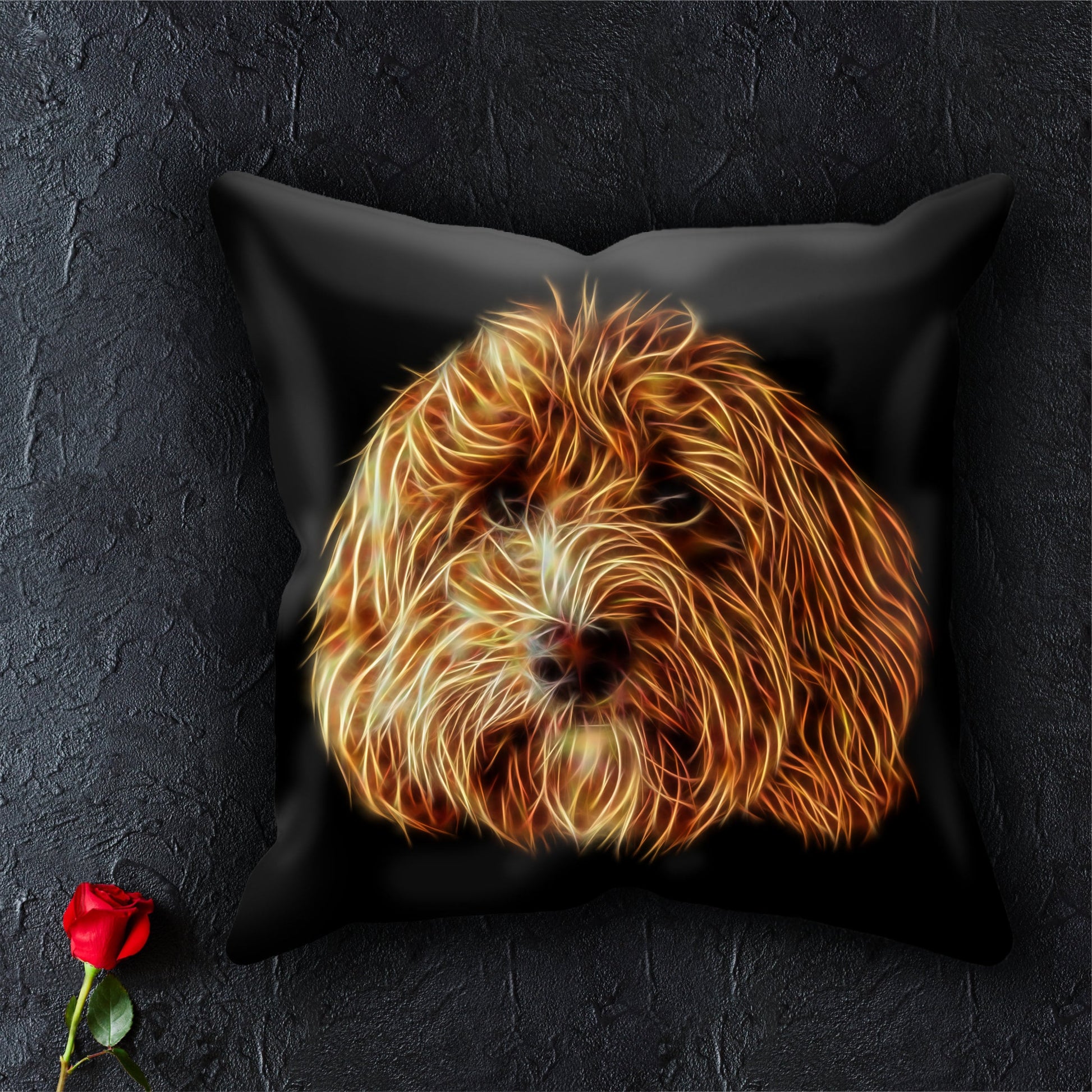 Red Cockapoo Cushion and Insert with Stunning Fractal Art Design