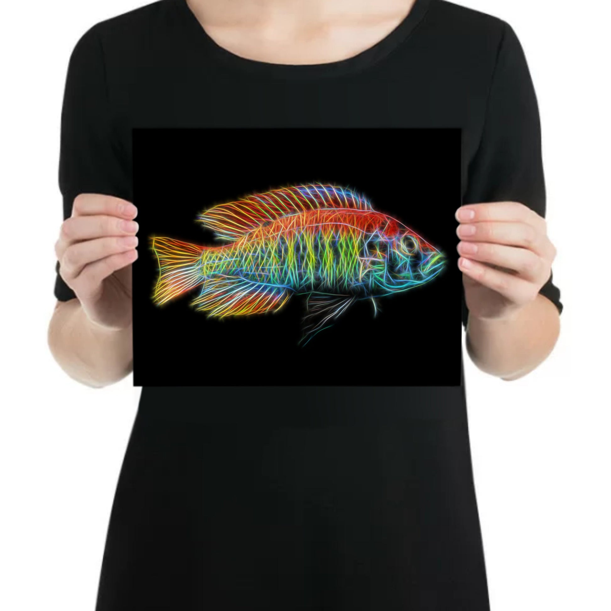 Flameback Cichlid Metal Wall Plaque with Stunning Fractal Art Design. Pundamilia Nyererei