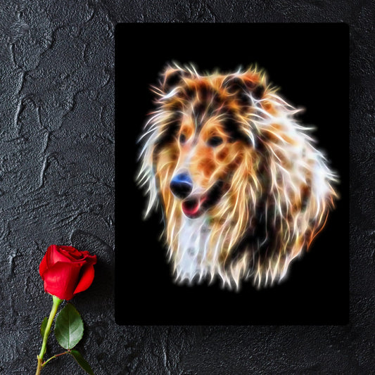 Rough Collie Aluminium Metal Wall Plaque with Stunning Fractal Art Design.