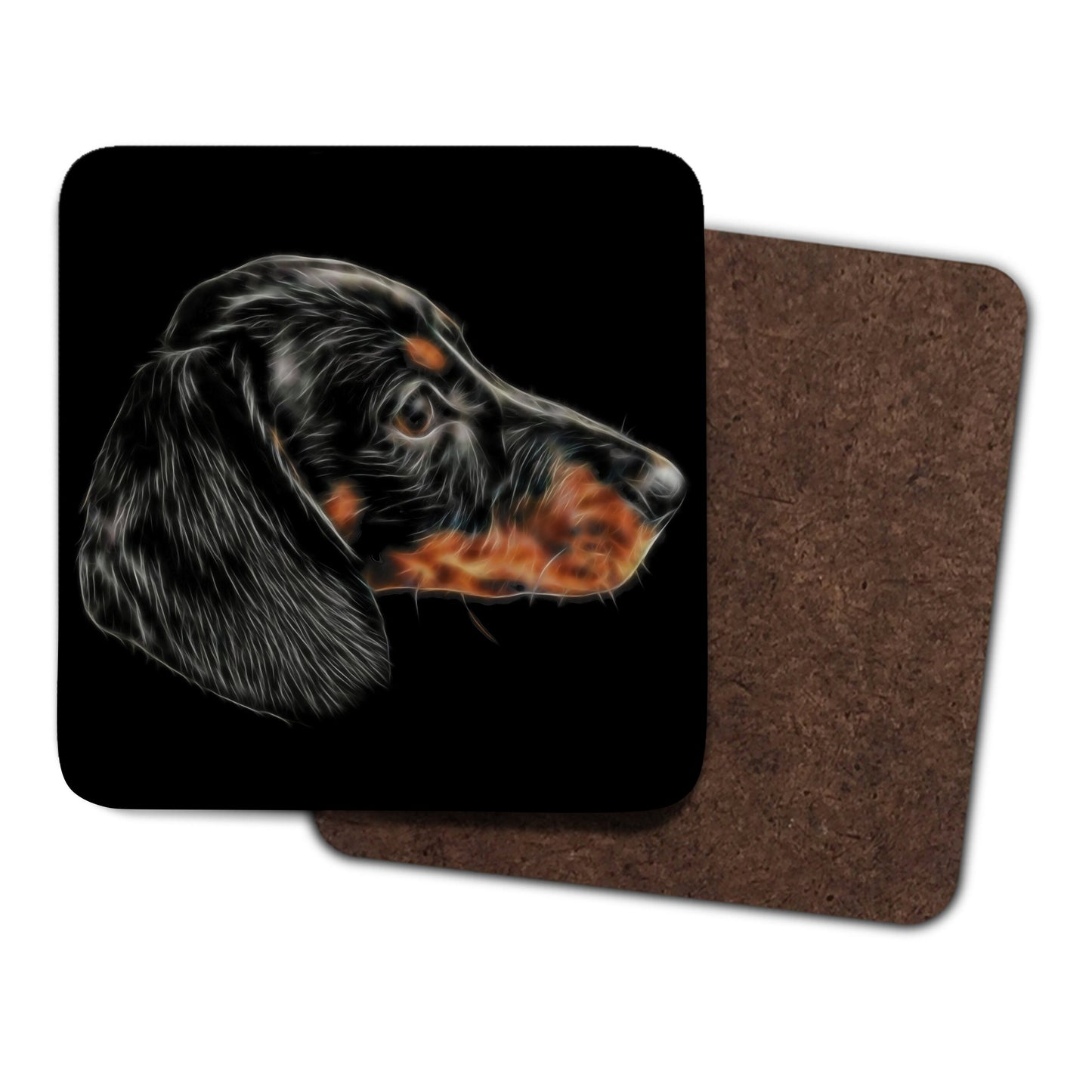 Black and Tan Dachshund Coasters, Set of 2, with Stunning Fractal Art Design