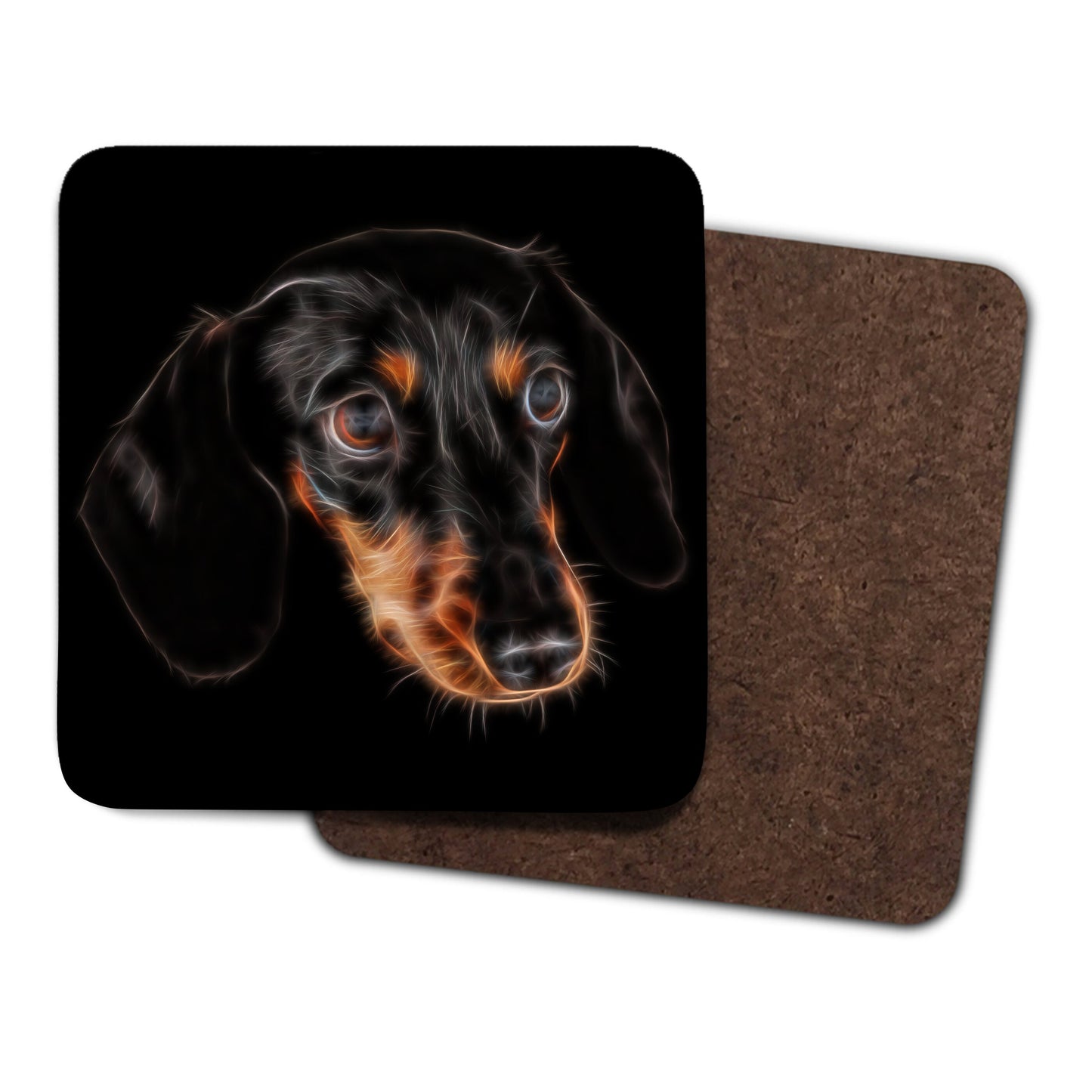 Black and Tan Dachshund Coasters, Set of 2, with Stunning Fractal Art Design