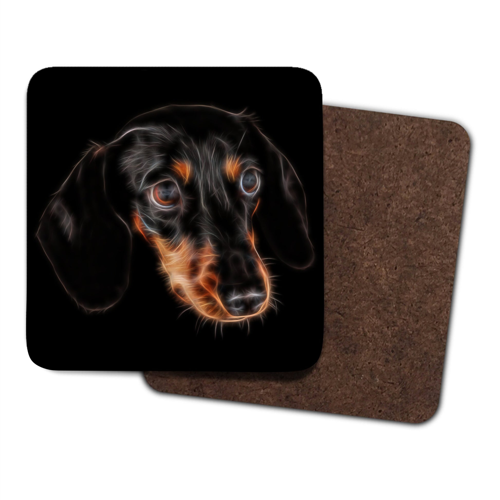 Black and Tan Dachshund Coasters, Set of 2, with Stunning Fractal Art Design