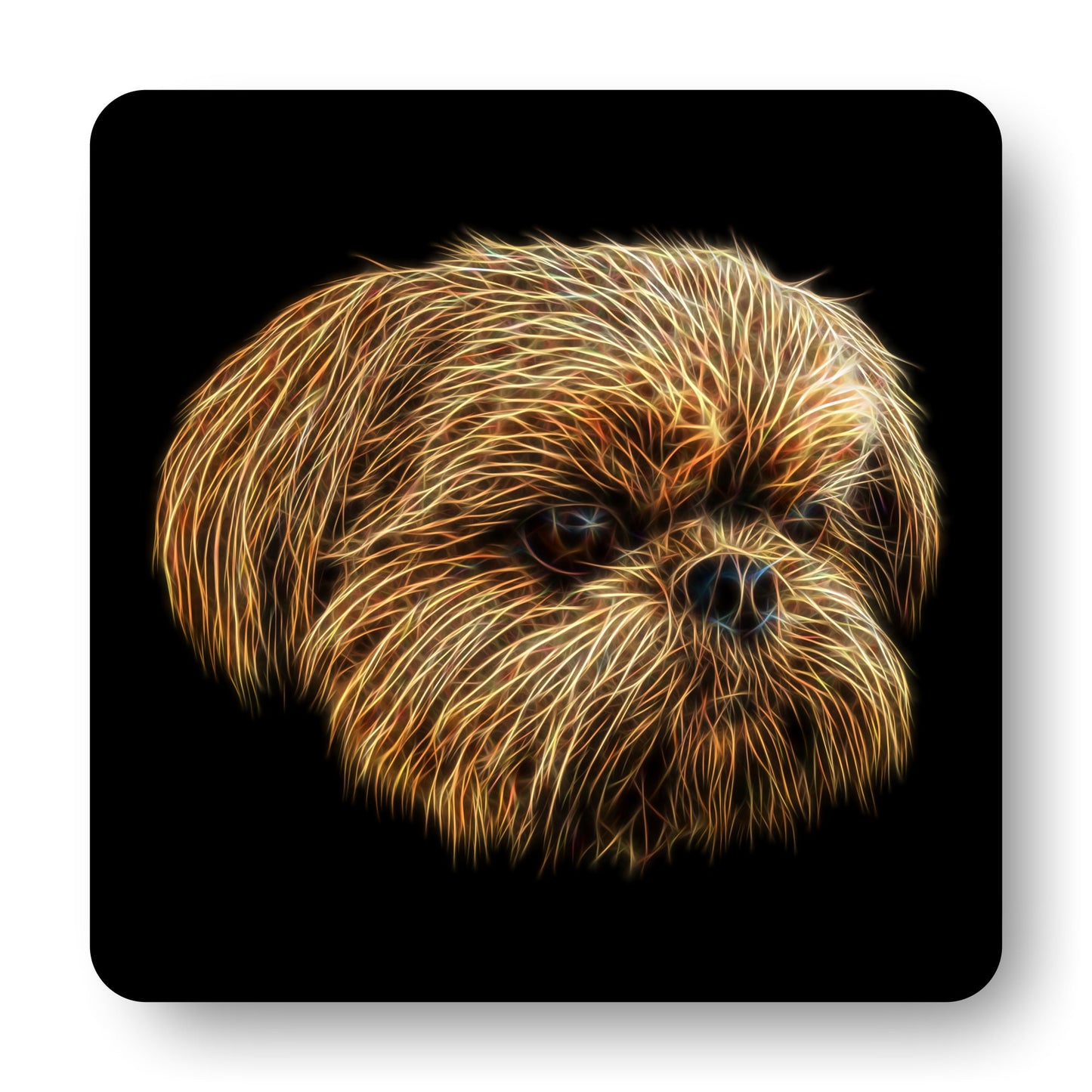 Red Shih Tzu Coasters, Set of 2, with Fractal Art Design, Perfect Shih Tzu Owner Gift