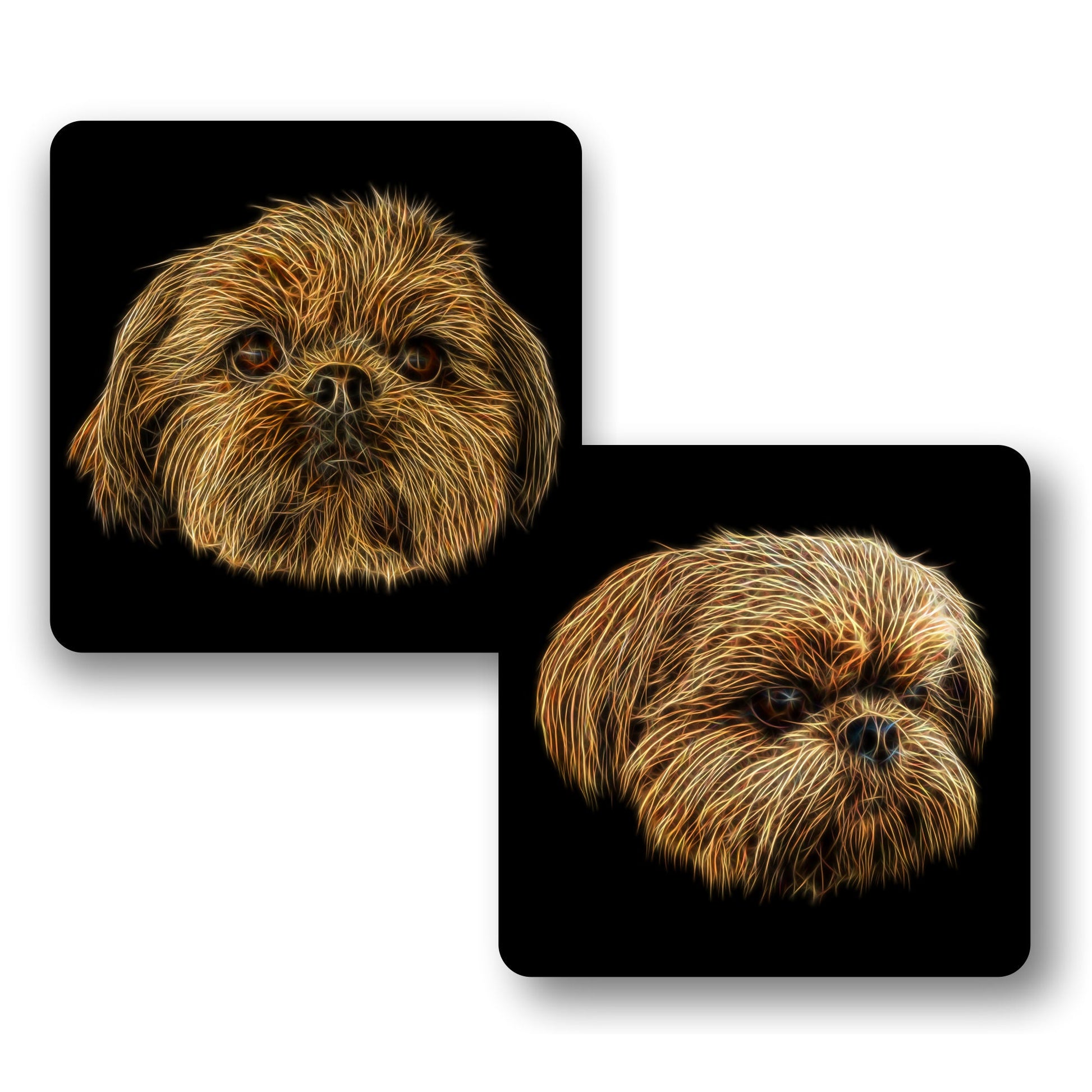 Red Shih Tzu Coasters, Set of 2, with Fractal Art Design, Perfect Shih Tzu Owner Gift