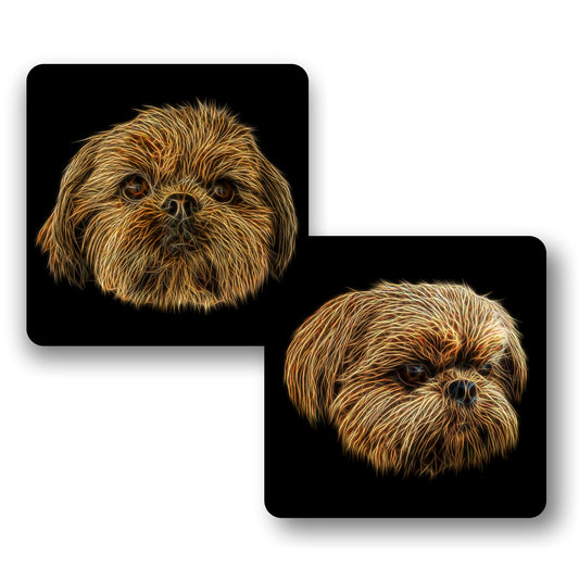 Red Shih Tzu Coasters, Set of 2, with Fractal Art Design, Perfect Shih Tzu Owner Gift