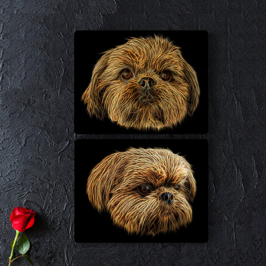Red Shih Tzu Metal Wall Plaque with Stunning Fractal Art Design