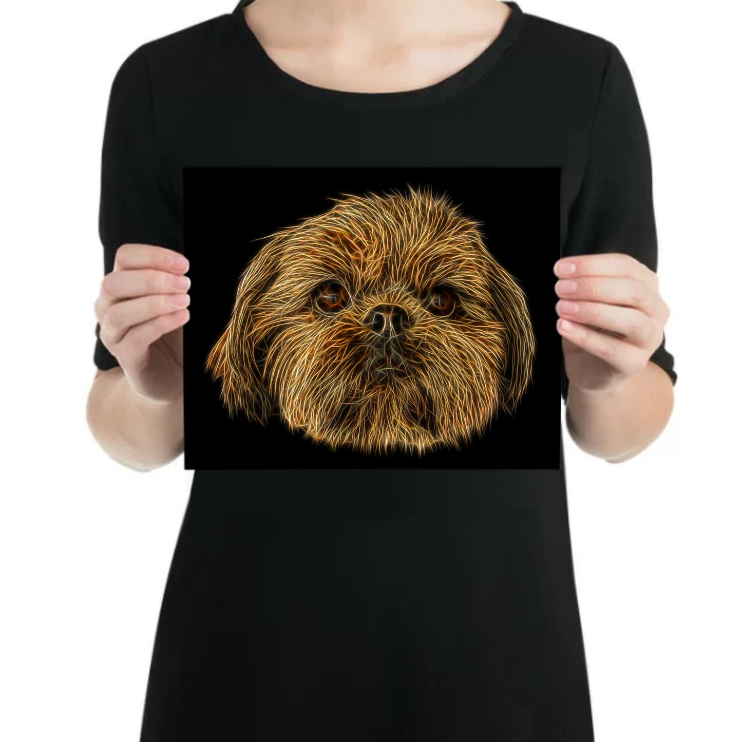 Red Shih Tzu Metal Wall Plaque with Stunning Fractal Art Design