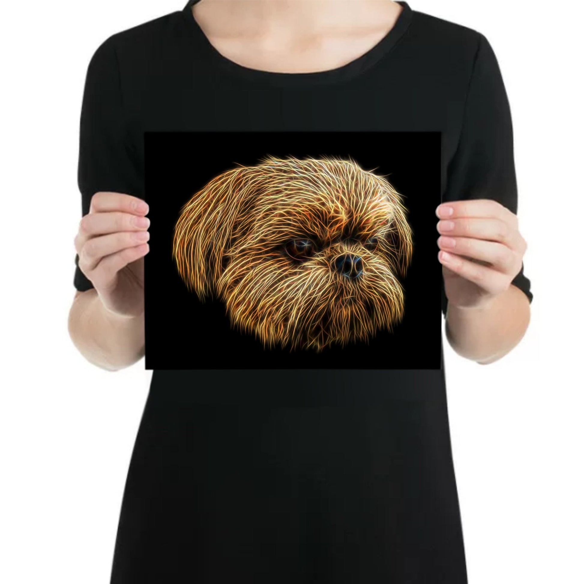 Red Shih Tzu Metal Wall Plaque with Stunning Fractal Art Design