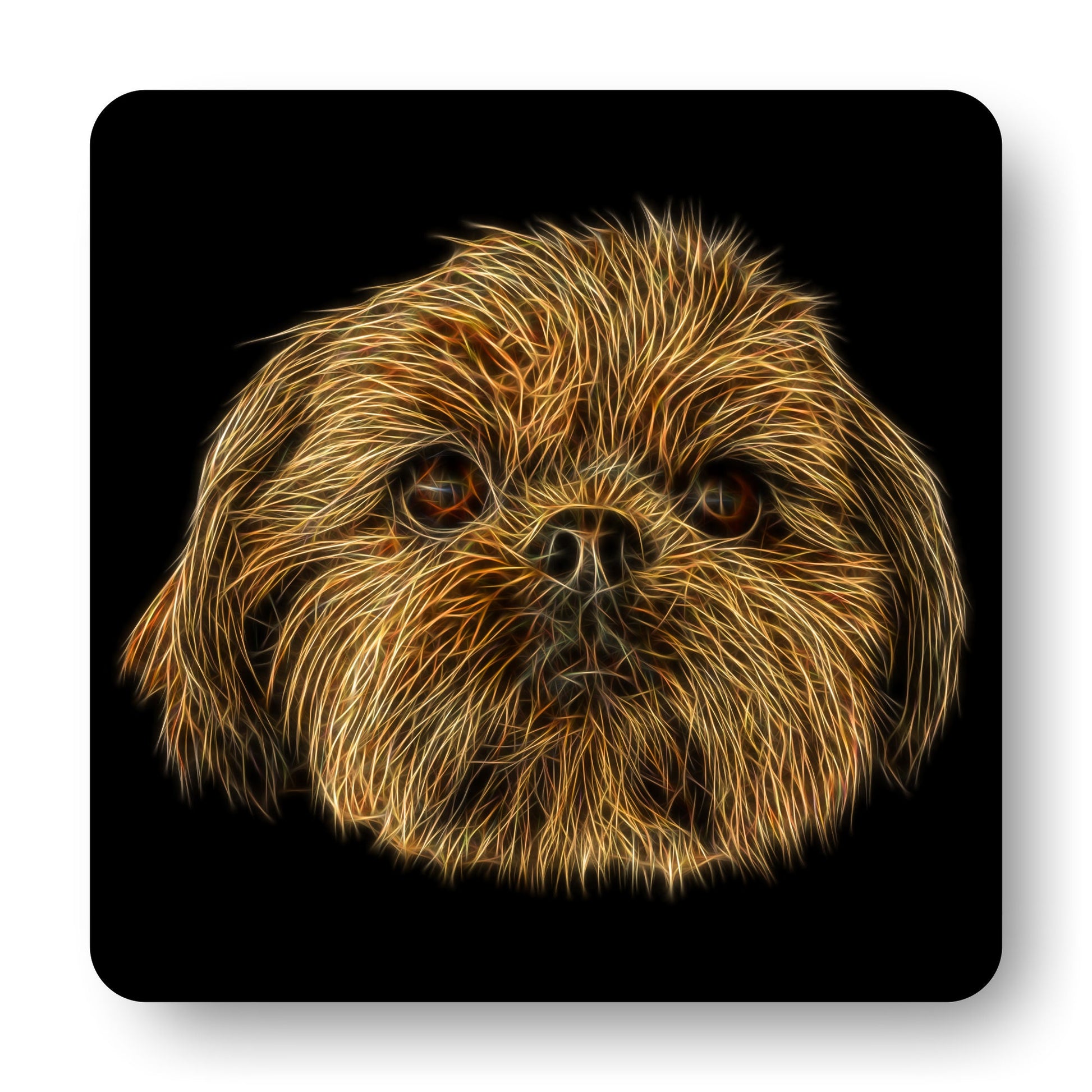 Red Shih Tzu Coasters, Set of 2, with Fractal Art Design, Perfect Shih Tzu Owner Gift