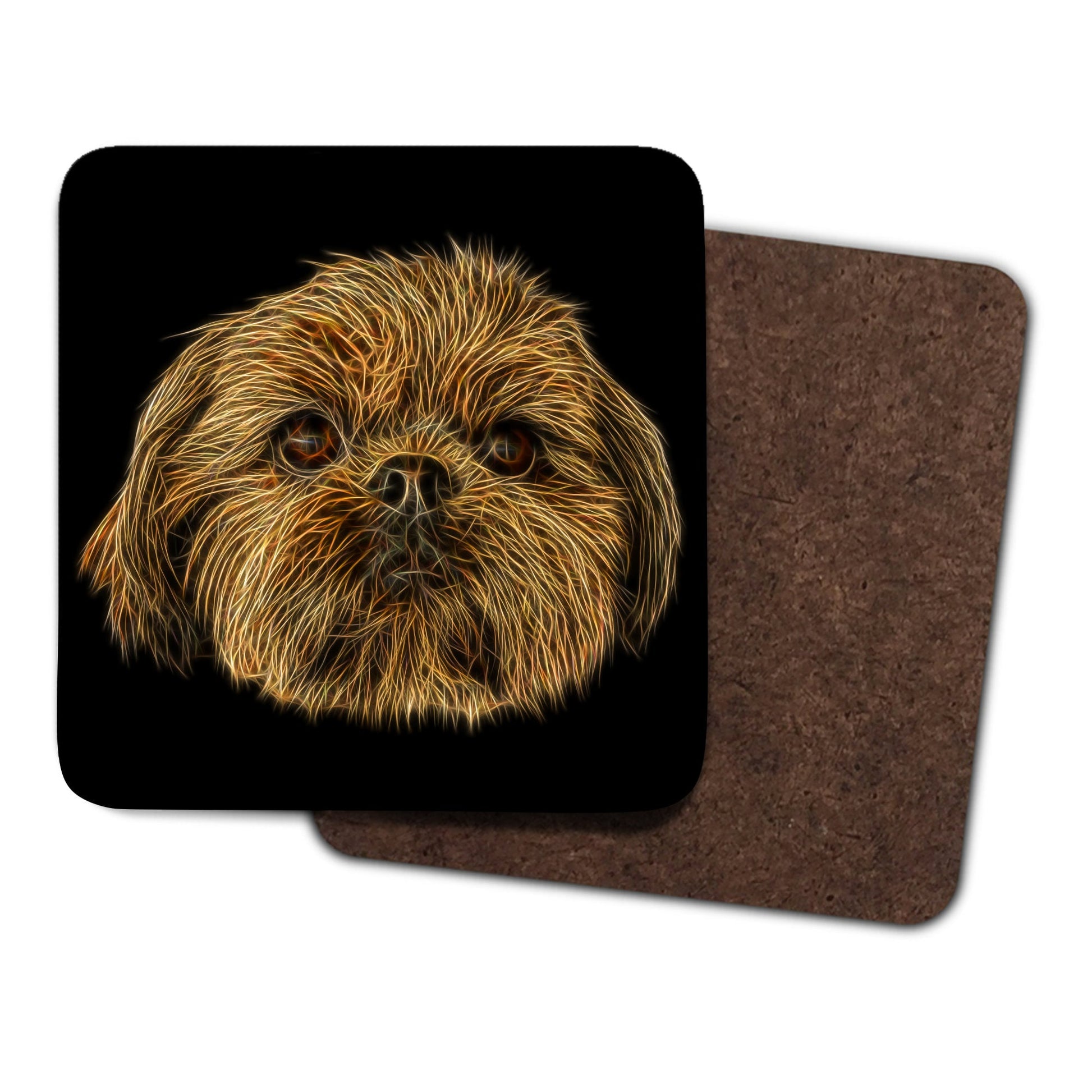 Red Shih Tzu Coasters, Set of 2, with Fractal Art Design, Perfect Shih Tzu Owner Gift