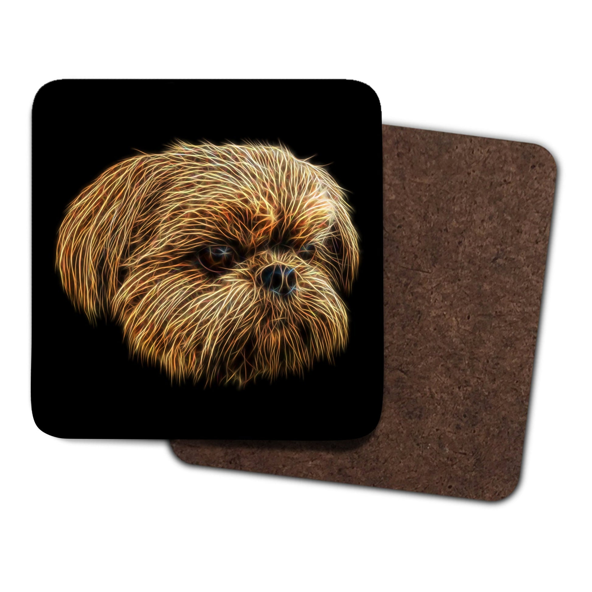 Red Shih Tzu Coasters, Set of 2, with Fractal Art Design, Perfect Shih Tzu Owner Gift