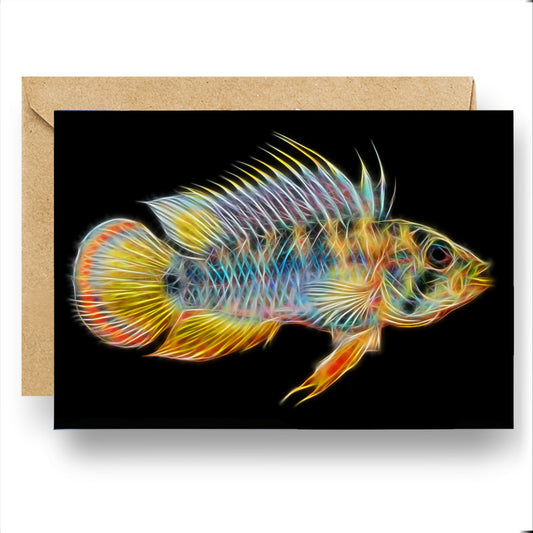 Apistogramma Cichlid Fish Greeting Card with Stunning Fractal Art Design (Blank Inside). A Selection of Designs.
