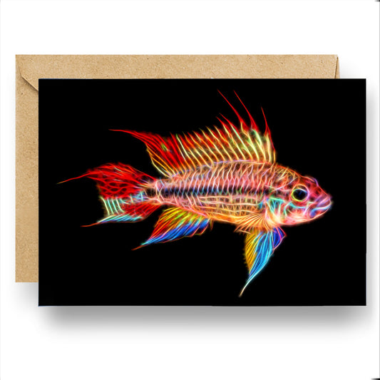 Apistogramma Cichlid Fish Greeting Card with Stunning Fractal Art Design (Blank Inside). A Selection of Designs.