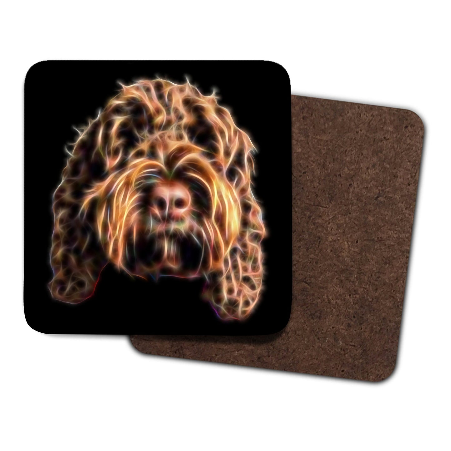 Chocolate Brown Cockapoo Coasters, Set of 2, with Stunning Fractal Art Design.