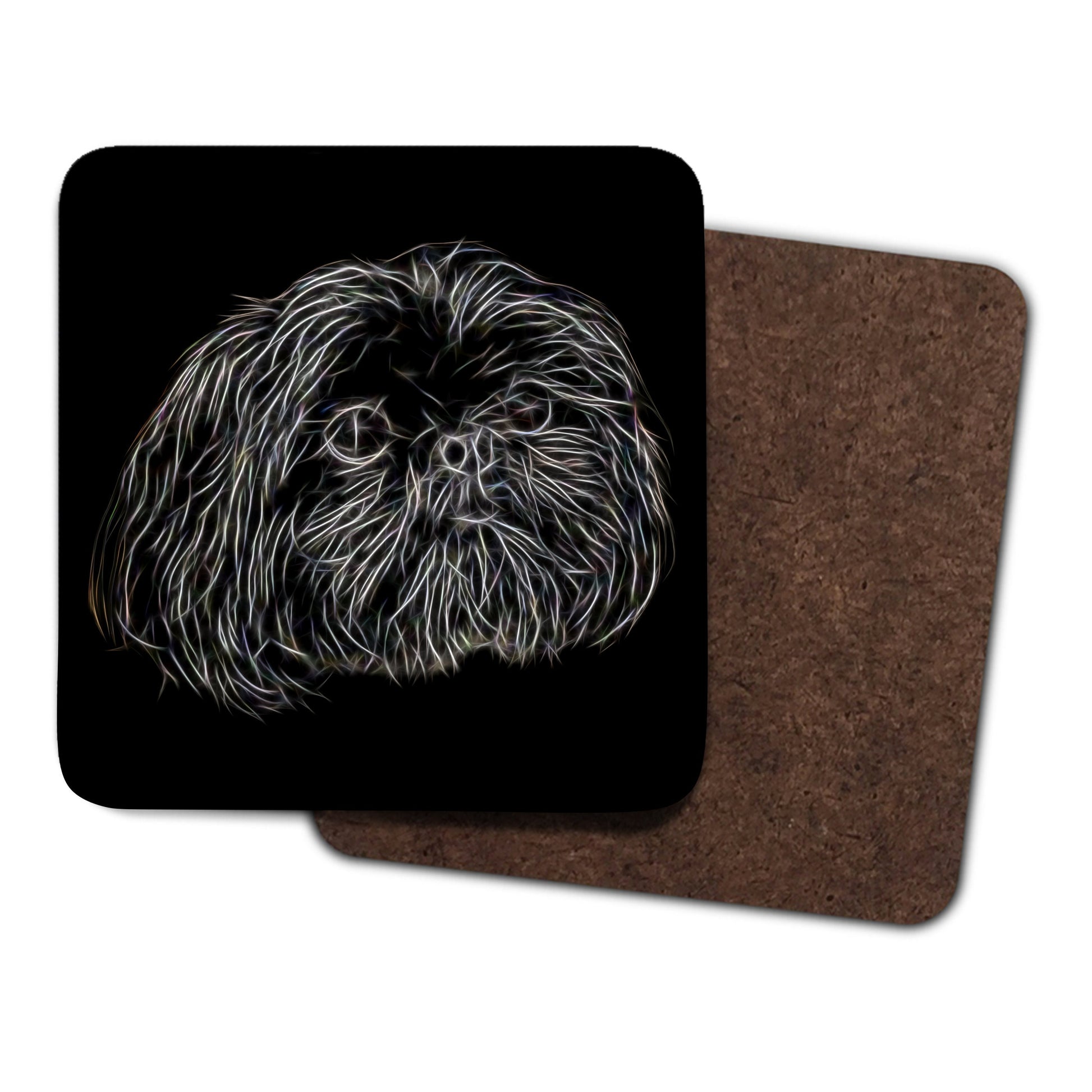 Black Shih Tzu Coasters with Fractal Art Design. Perfect Shih Tzu Owner Gift.