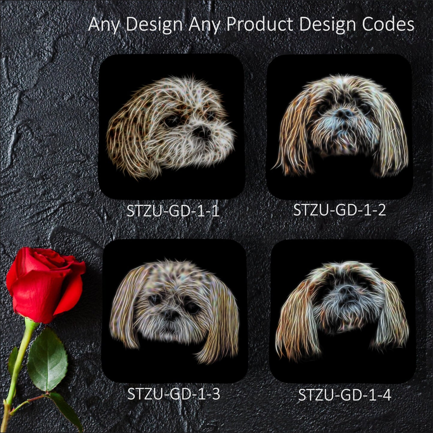 Shih Tzu Coasters, Set of 2, with Fractal Art Design, Perfect Shih Tzu Owner Gift
