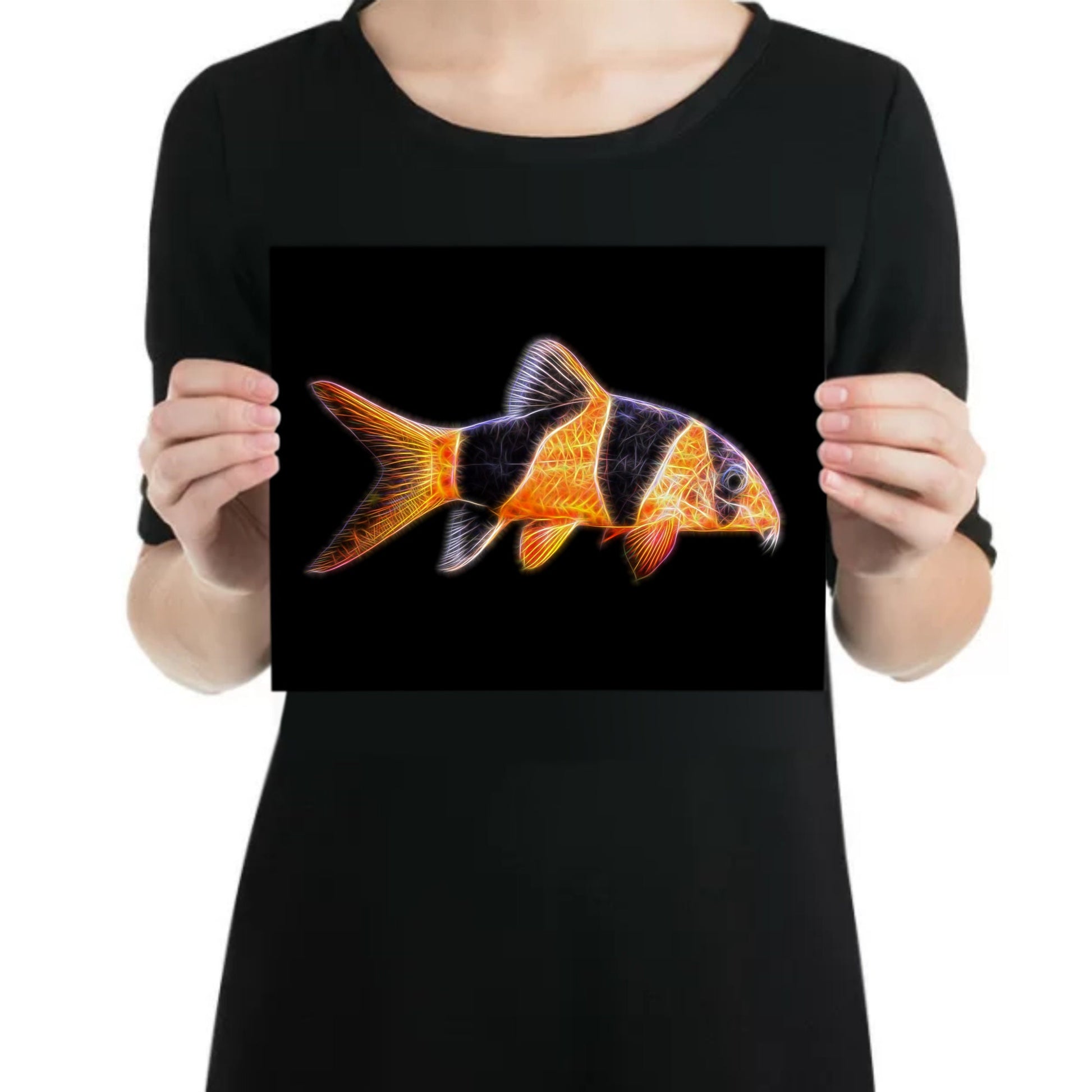 Clown Loach Print with Stunning Fractal Art Design. Chromobotia macracanthus