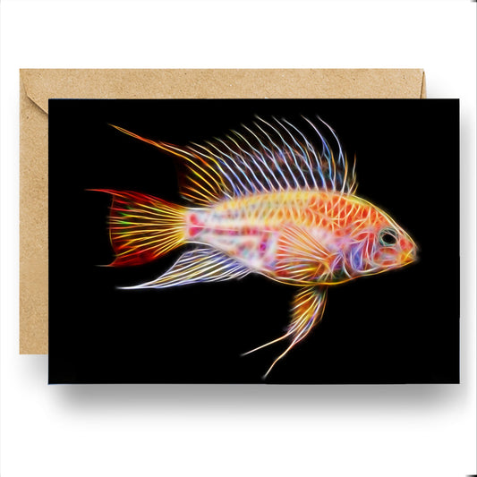 Apistogramma Cichlid Fish Greeting Card with Stunning Fractal Art Design (Blank Inside). A Selection of Designs.