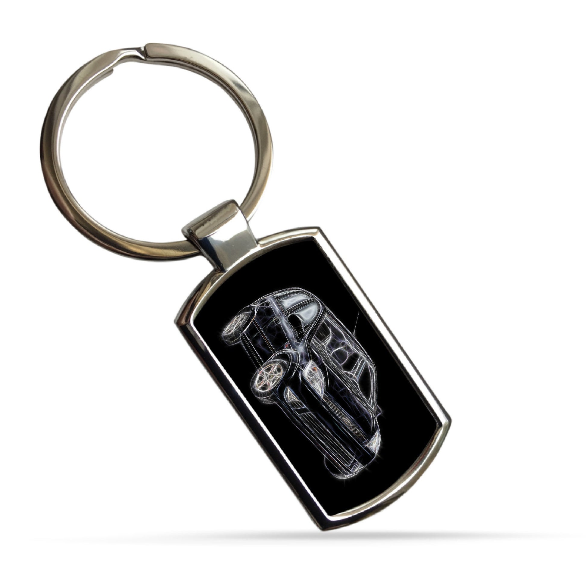 Ford Fiesta MK5 Car Metal Metal Rectangle Keyring with Stunning Fractal Art Design. Blue, Red, Black, White or Green