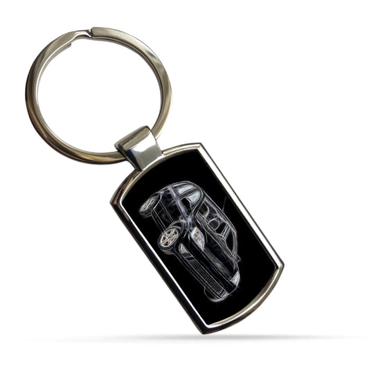 Ford Fiesta MK5 Car Metal Metal Rectangle Keyring with Stunning Fractal Art Design. Blue, Red, Black, White or Green