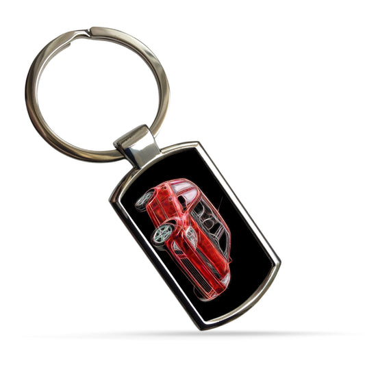 Ford Fiesta MK5 Car Metal Metal Rectangle Keyring with Stunning Fractal Art Design. Blue, Red, Black, White or Green