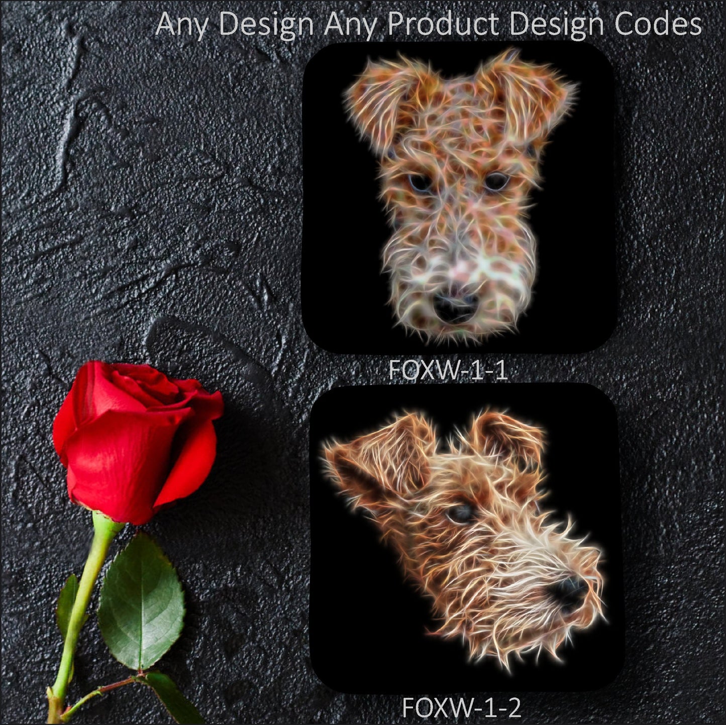 Wire Hair Fox Terrier Coasters, Set of 2, with Stunning Fractal Art Design.