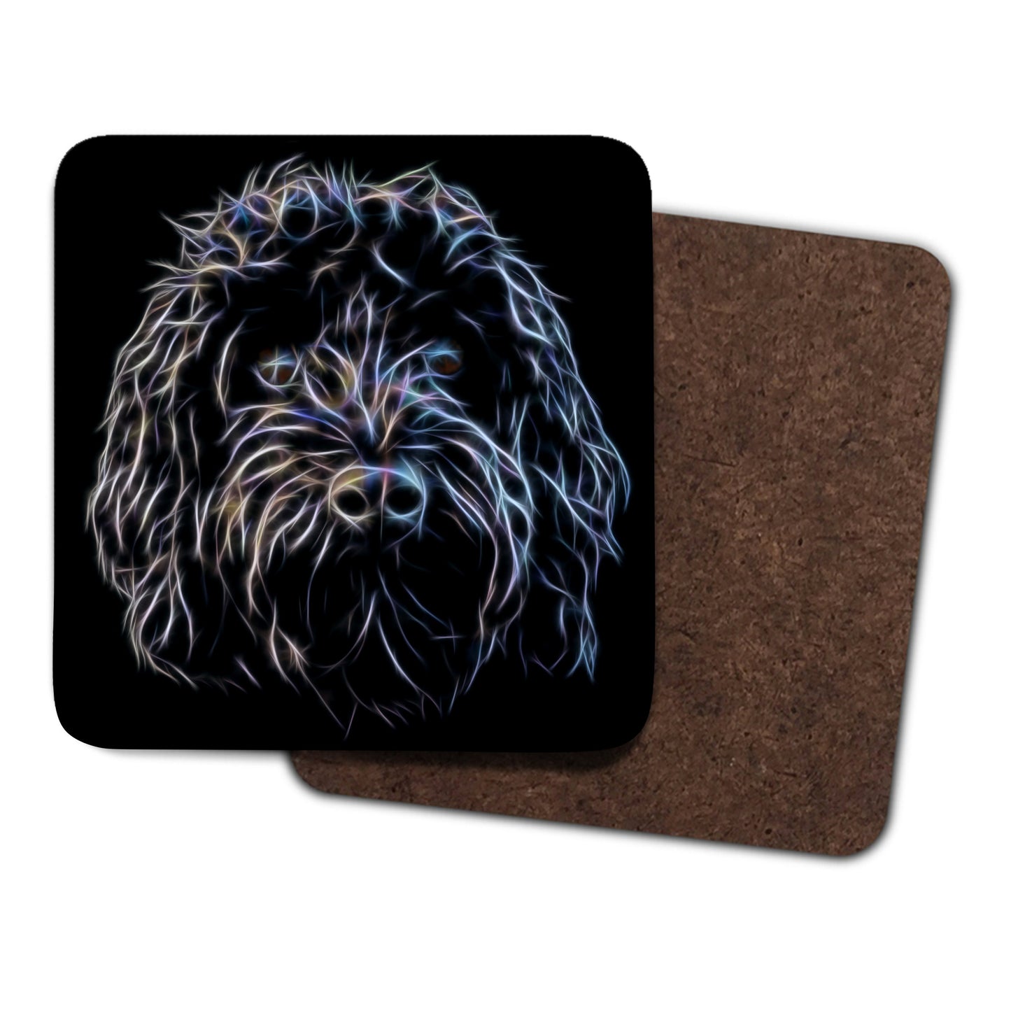 Black Cockapoo Coasters, Set of 4, with Stunning Fractal Art Design.