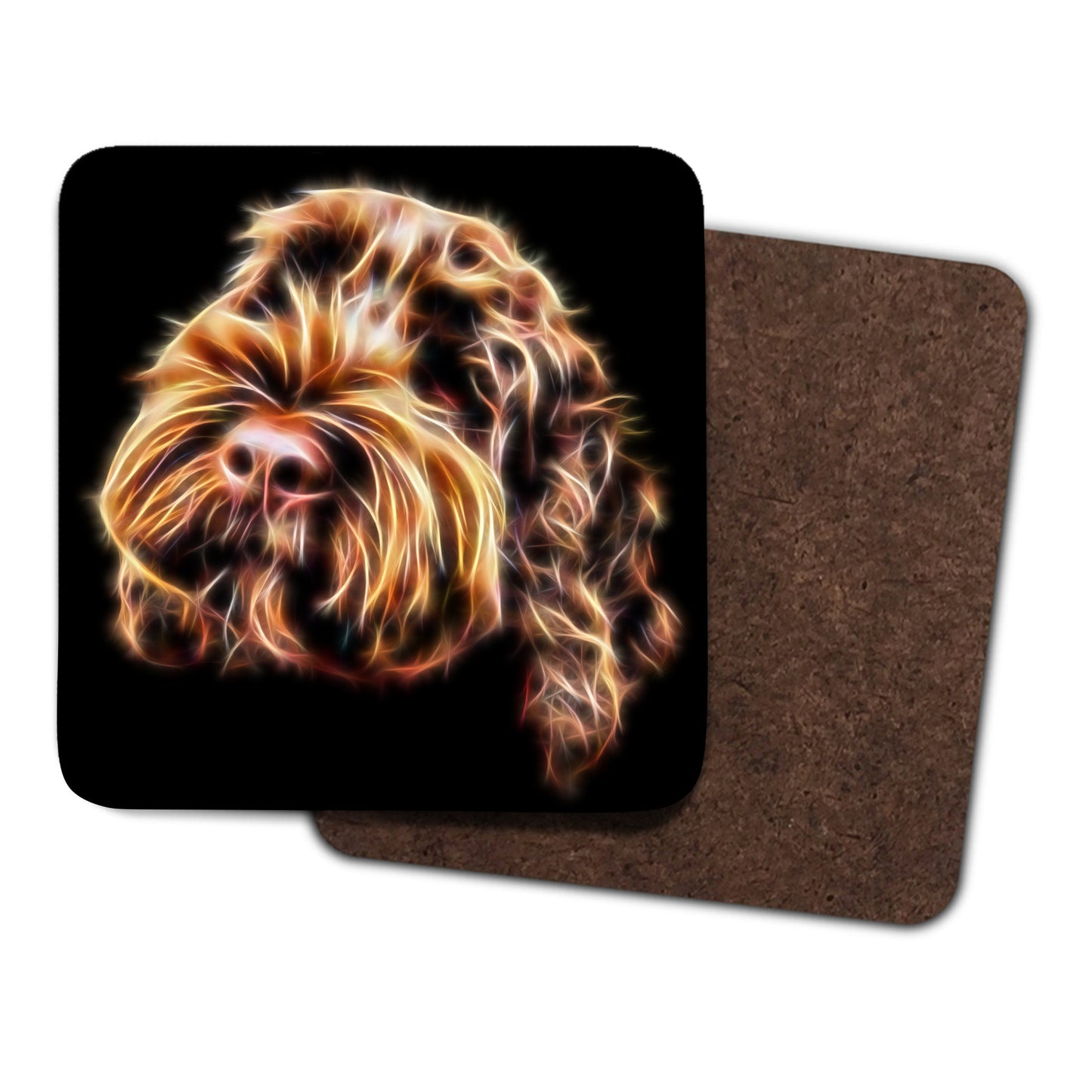Chocolate Brown Cockapoo Coasters, Set of 2, with Stunning Fractal Art Design.