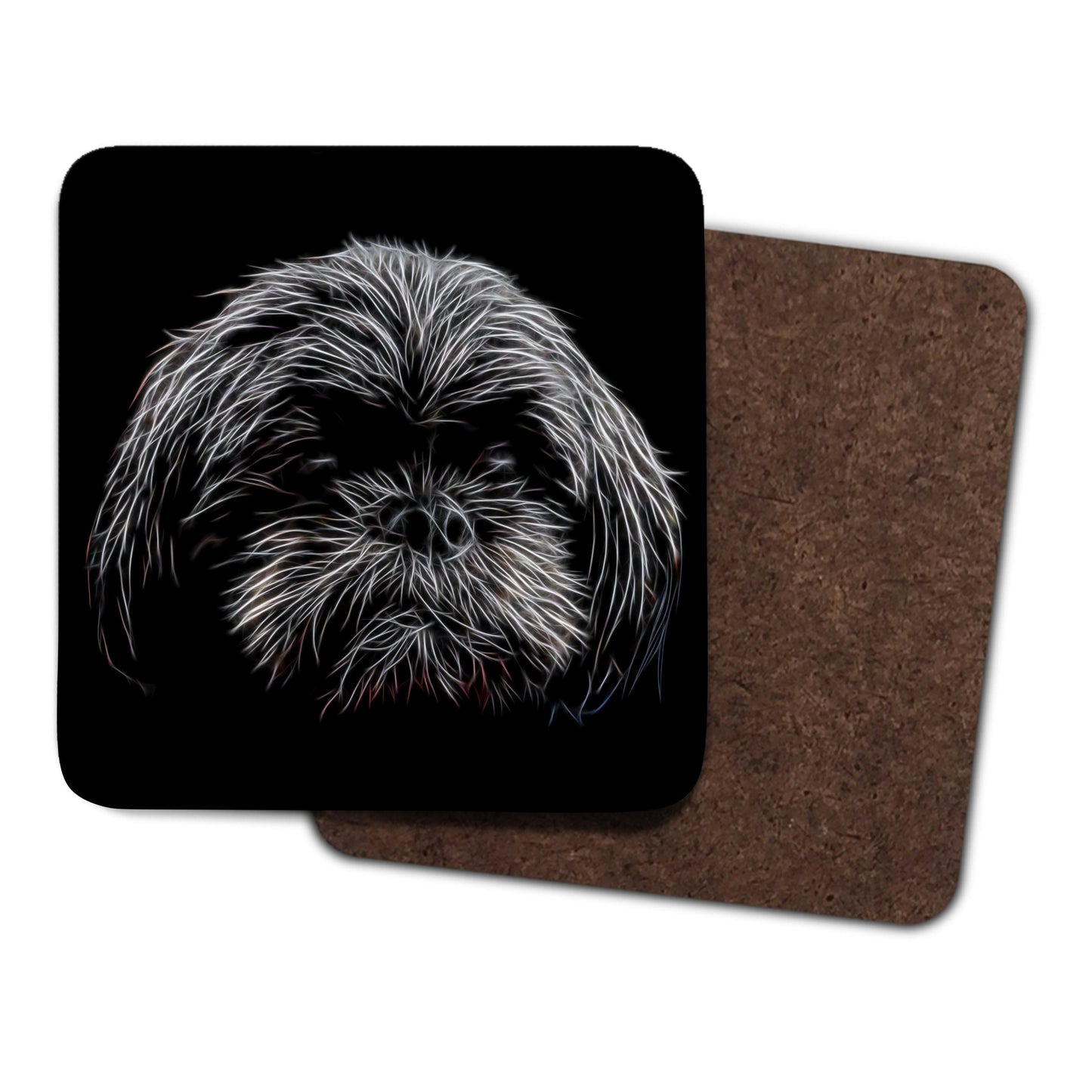 Black Shih Tzu Coasters with Fractal Art Design. Perfect Shih Tzu Owner Gift.