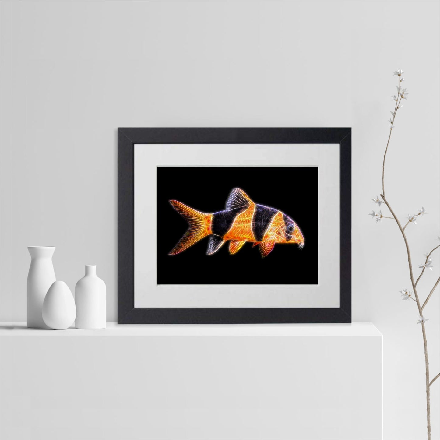 Clown Loach Print with Stunning Fractal Art Design. Chromobotia macracanthus