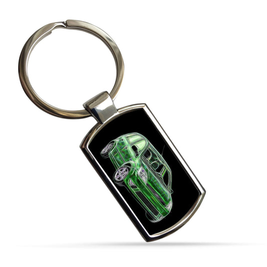 Ford Fiesta MK5 Car Metal Metal Rectangle Keyring with Stunning Fractal Art Design. Blue, Red, Black, White or Green