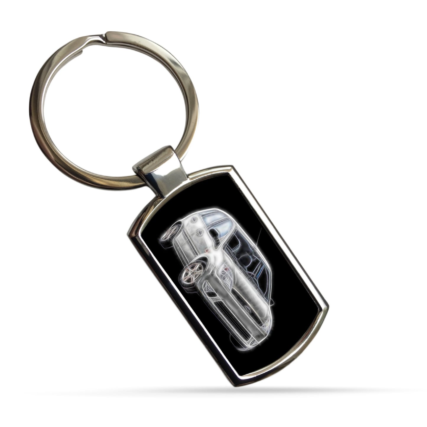 Ford Fiesta MK5 Car Metal Metal Rectangle Keyring with Stunning Fractal Art Design. Blue, Red, Black, White or Green