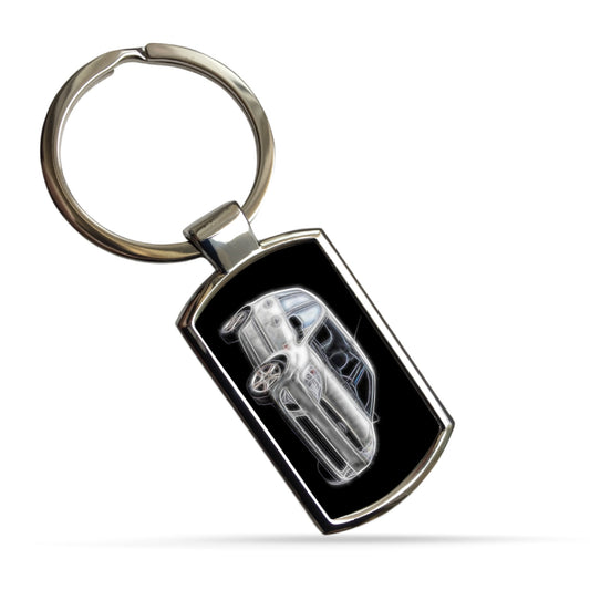 Ford Fiesta MK5 Car Metal Metal Rectangle Keyring with Stunning Fractal Art Design. Blue, Red, Black, White or Green